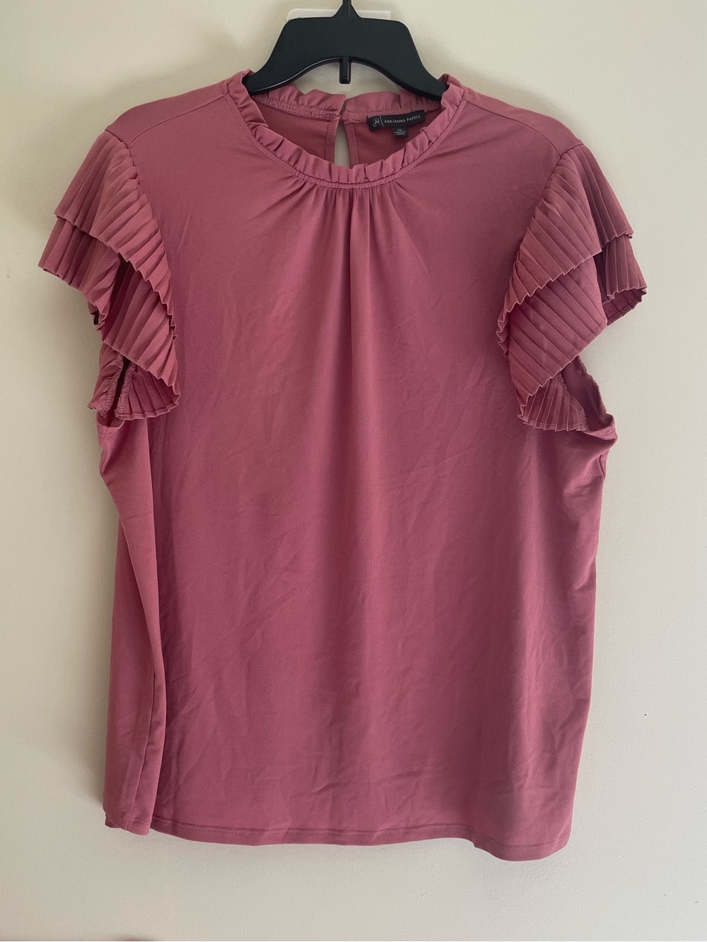 Adrianna Papell Dusty Rose Pleated Ruffle Sleeve Top